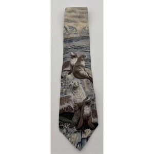 Vintage Endangered Species Seal 100% Silk Tie Men's Necktie USA Made